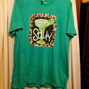 New Boutique Green Margarita Glass Salty Leopard Tee Tshirt